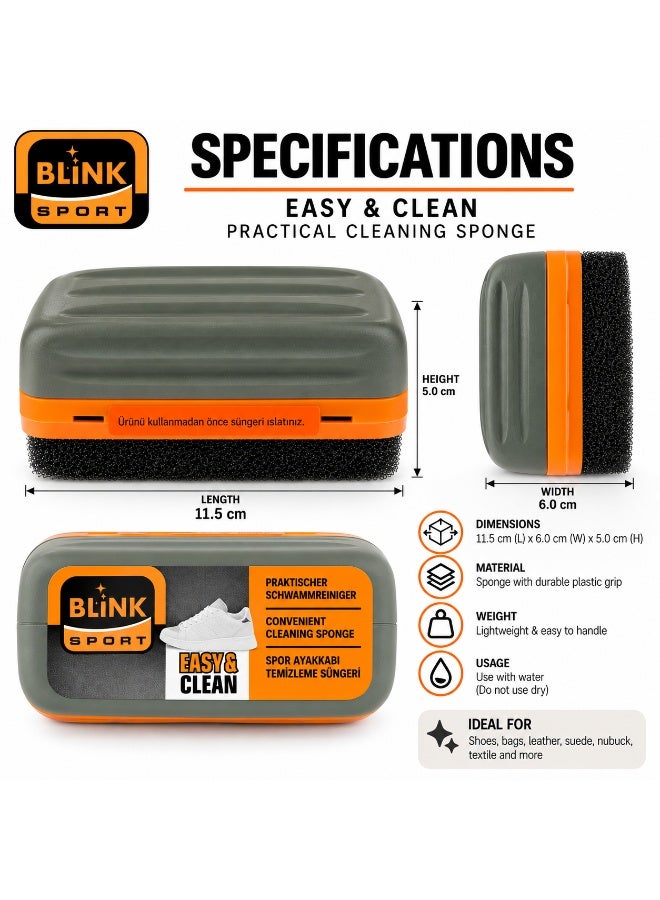 Blink Sport Trainers Cleaning Sponge – All-in-One Shoe Cleaner Kit for Leather, Whites, Nubuck & Fabric Sneakers - Image 3