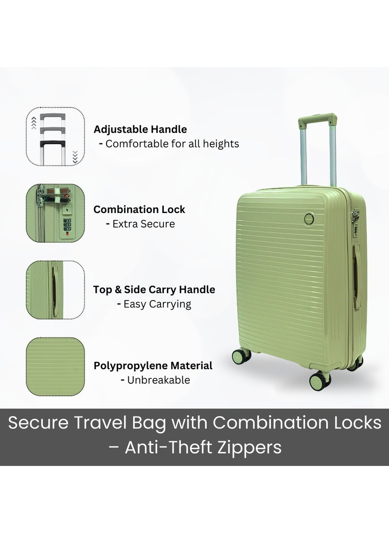 GIORDANO - Giordano Pathfinder PP Hardcase Unbreakable Check-In Medium Travel Luggage , Durable Lightweight 4 Double Wheels Smooth Rolling 24" Suitcase, Secure Lock Travel Bag Dark Green. - Image 1