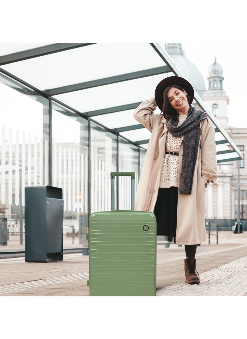 GIORDANO - Giordano Pathfinder PP Hardcase Unbreakable Check-In Medium Travel Luggage , Durable Lightweight 4 Double Wheels Smooth Rolling 24" Suitcase, Secure Lock Travel Bag Dark Green. - Image 1