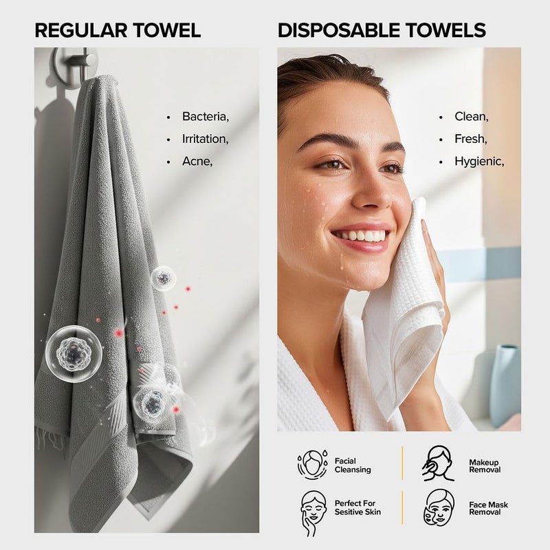 lebogner Face Towels - Ultra Soft and Thick Disposable Face Towelettes for Women - Biodegradable Facial Towels for Sensitive Skin - Face Cleansing, Makeup Removal, 10x12 Extra Large - 50 Pack - Image 3