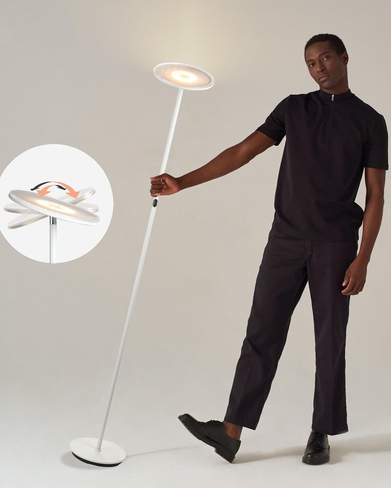 Brightech Sky LED Torchiere Super Bright Floor Lamp - Contemporary, High Lumen Light for Living Rooms and Offices - Dimmable, Indoor Pole Uplight for Bedroom Reading - White - Image 4