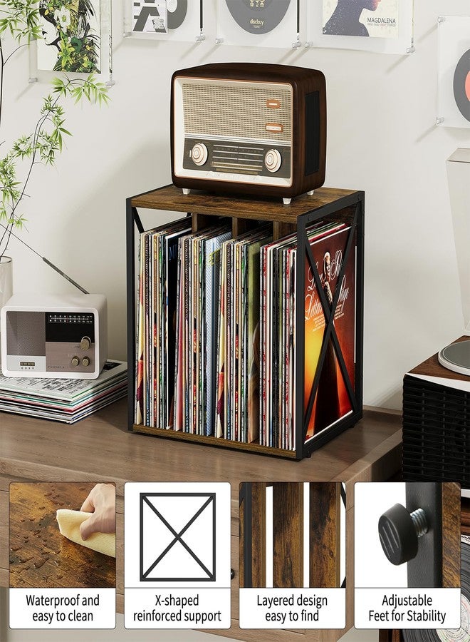 VYUOL Vinyl Record Storage,Vinyl Record Holder Up to 80-100 Albums,4-Compartment Record Player Stand for Magazine,Book,CD,Files,Albums - Image 4