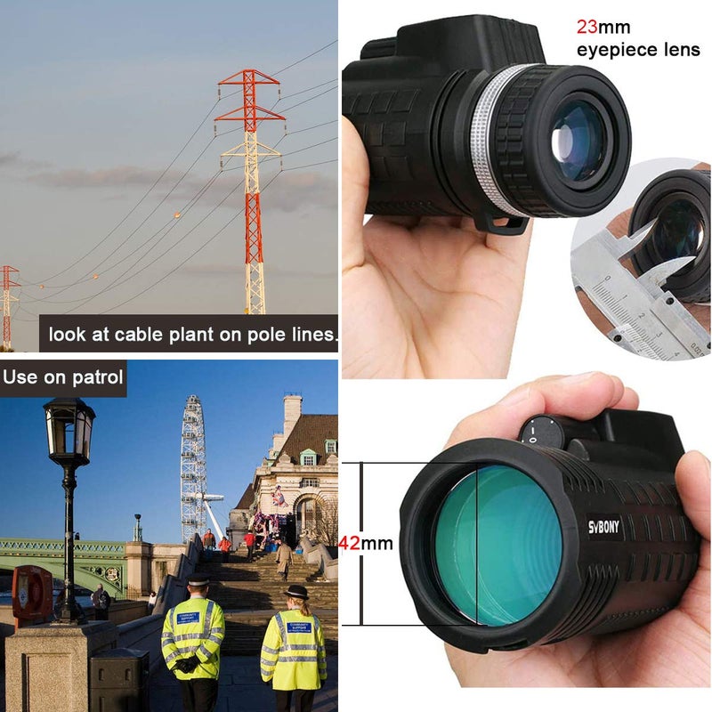 SVBONY SVBONY SV42 8x42 Monocular for Adults, Compact Monocular Built-in Compass Rangefinder, FMC Waterproof Fogproof Pocket Monocular, Single Monocular Telescope for Bird Watching  - Image 5