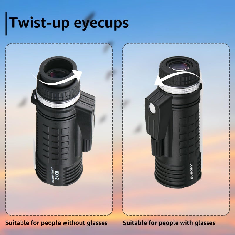 SVBONY SVBONY SV42 8x42 Monocular for Adults, Compact Monocular Built-in Compass Rangefinder, FMC Waterproof Fogproof Pocket Monocular, Single Monocular Telescope for Bird Watching  - Image 3