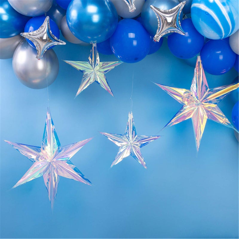 Crafjie 6 Pack 15.74 Inch Iridescent Ornament Star Hanging Decorations Hexagon Star Clear Foil Decorative Folding Rainbow Shine Party Ornaments for Bridal Shower Wedding Birthday Frozen Theme Decoration - Image 5