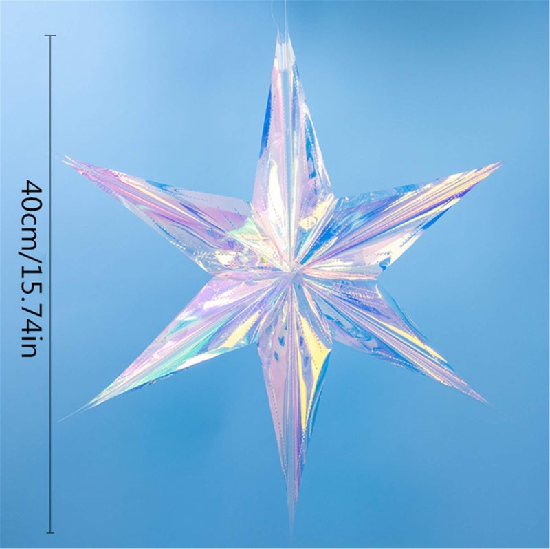 Crafjie 6 Pack 15.74 Inch Iridescent Ornament Star Hanging Decorations Hexagon Star Clear Foil Decorative Folding Rainbow Shine Party Ornaments for Bridal Shower Wedding Birthday Frozen Theme Decoration - Image 2