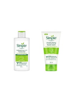 simple Kind To Skin Replenishing Rich Moisturiser| Face Cream For All Skin Types| Sensitive Skin, 125 Ml & Moisturising Facial Wash Facewash, No Soap 150 Ml  - Image 1
