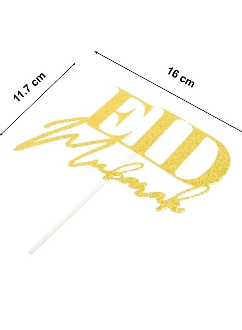 ThePartyPopper Glitter Gold Eid Mubarak Cake Topper Arabic Happy Eid Ramadan Kareem Cake Decorations  - Image 2