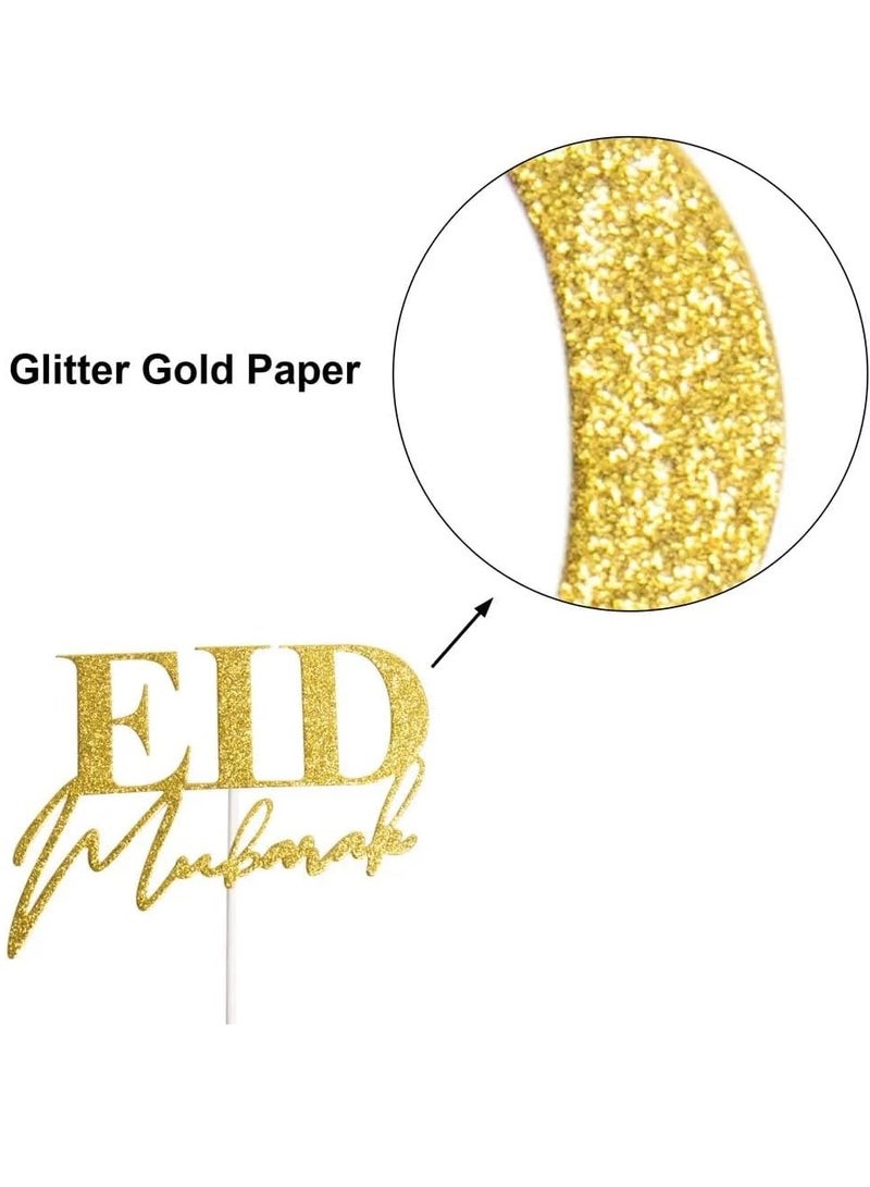 ThePartyPopper Glitter Gold Eid Mubarak Cake Topper Arabic Happy Eid Ramadan Kareem Cake Decorations  - Image 3