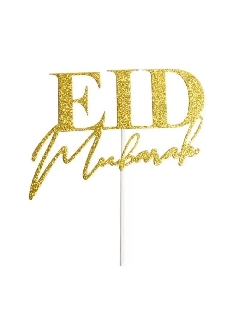 ThePartyPopper Glitter Gold Eid Mubarak Cake Topper Arabic Happy Eid Ramadan Kareem Cake Decorations  - Image 5