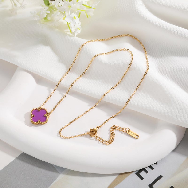 AIPPK Clover Pendant Necklace for Women 18K Gold Plated Four Leaf Clover Necklace Lucky Simple Jewelry Gifts for Women (Purple) - Image 3