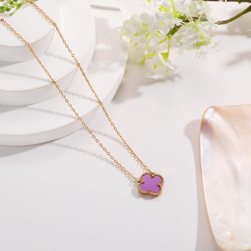 AIPPK Clover Pendant Necklace for Women 18K Gold Plated Four Leaf Clover Necklace Lucky Simple Jewelry Gifts for Women (Purple) - Image 4