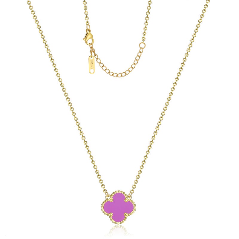 AIPPK Clover Pendant Necklace for Women 18K Gold Plated Four Leaf Clover Necklace Lucky Simple Jewelry Gifts for Women (Purple) - Image 1