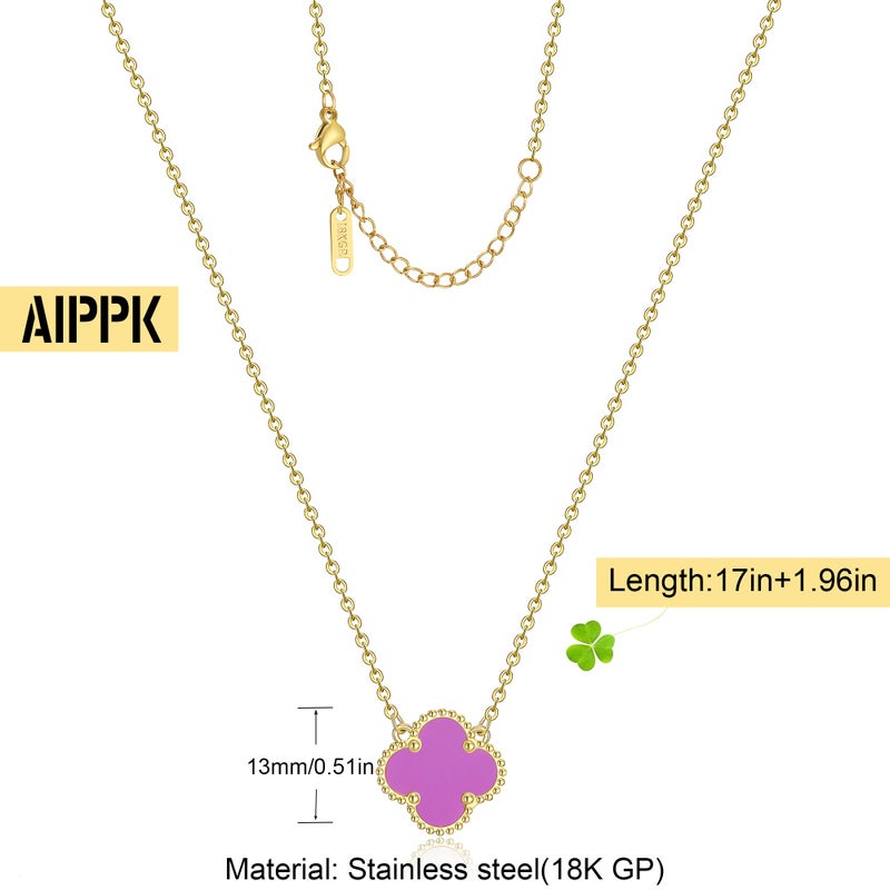 AIPPK Clover Pendant Necklace for Women 18K Gold Plated Four Leaf Clover Necklace Lucky Simple Jewelry Gifts for Women (Purple) - Image 2