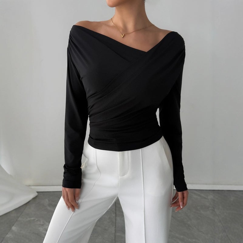 تي شيرت نسائي عصري بأكمام طويلة وكتف مكشوف - Image 1
