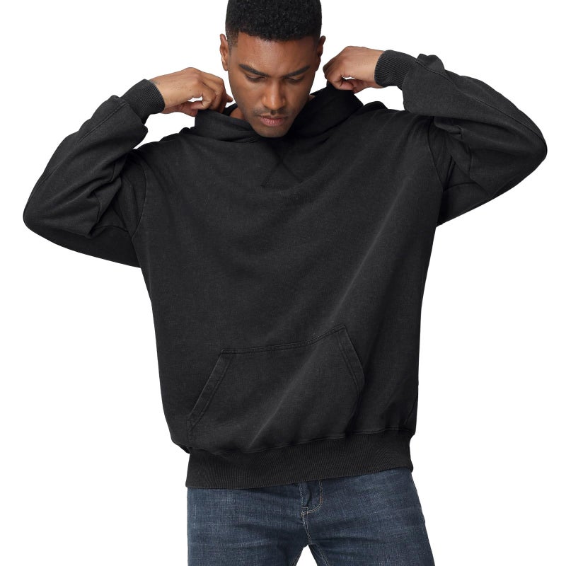 KEEPSHOWING Mens Oversized Hoodie Unisex Acid Wash Hoodie Vintage Pullover Hoodies Hip Hop Sweatshirts with Pocket(Black(hooded) XL) - Image 3