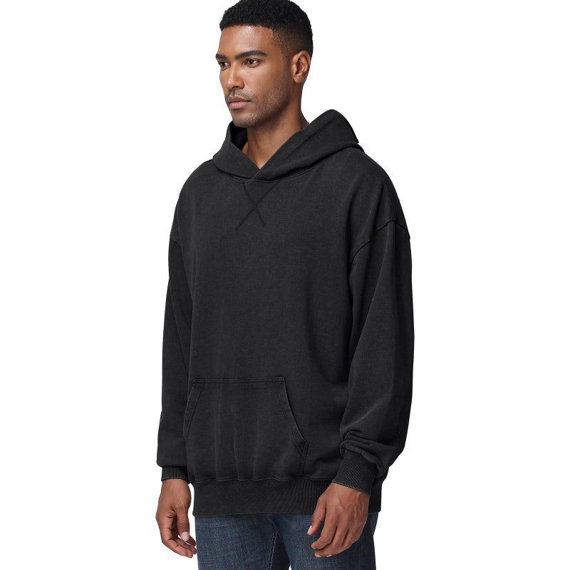 KEEPSHOWING Mens Oversized Hoodie Unisex Acid Wash Hoodie Vintage Pullover Hoodies Hip Hop Sweatshirts with Pocket(Black(hooded) XL) - Image 5