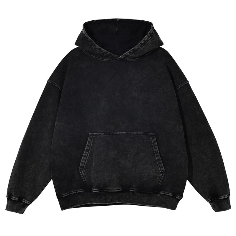 KEEPSHOWING Mens Oversized Hoodie Unisex Acid Wash Hoodie Vintage Pullover Hoodies Hip Hop Sweatshirts with Pocket(Black(hooded) XL) - Image 1