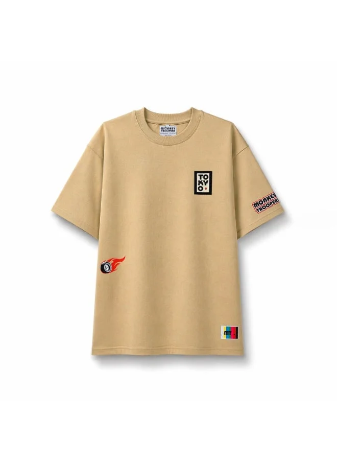 Oversized T-Shirt for Men & Women Beige RIDE Car Graphic Printed Tee 240 GSM Knitted Fabric Unisex Baggy Fit Streetwear Size