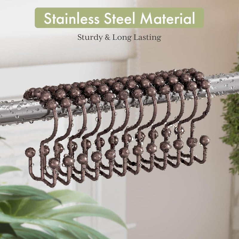 Amazer Shower Curtain Rings, Stainless Steel Shower Curtain Hooks Rings, 12 Pcs Double Glide Shower Rings for Bathroom Shower Curtain Rods Dual Rust-Resistant Shower Hooks, Bronze - Image 3