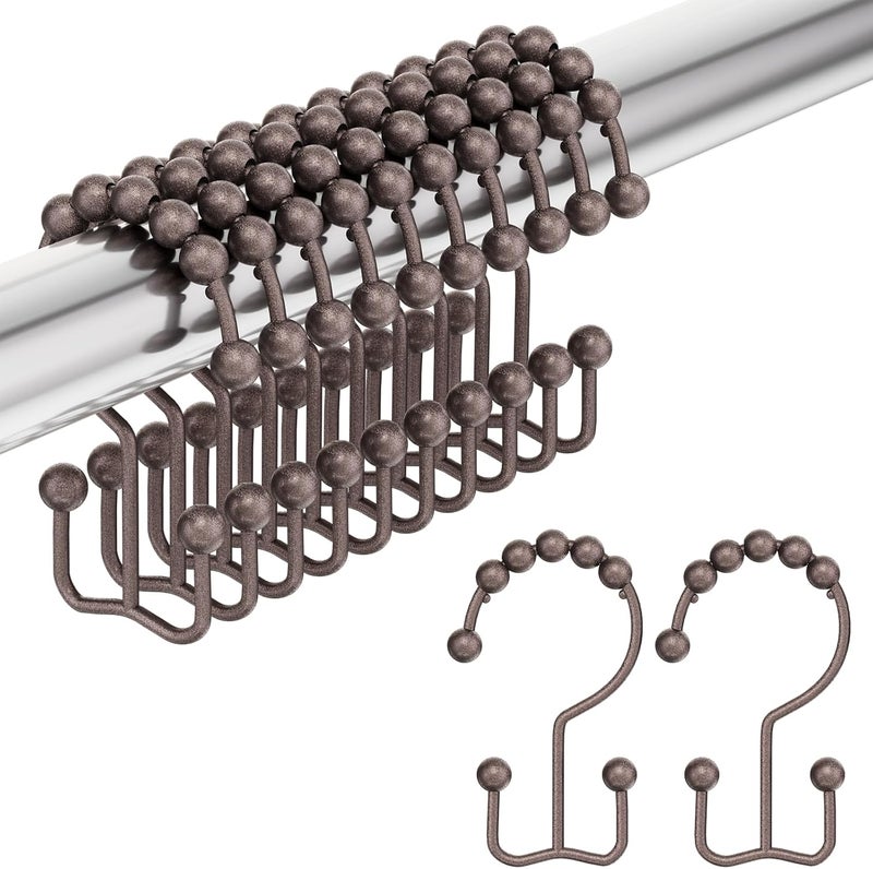 Amazer Shower Curtain Rings, Stainless Steel Shower Curtain Hooks Rings, 12 Pcs Double Glide Shower Rings for Bathroom Shower Curtain Rods Dual Rust-Resistant Shower Hooks, Bronze - Image 1