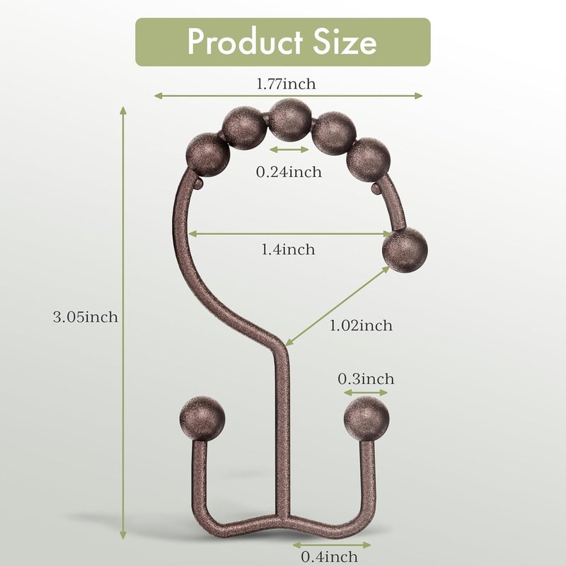 Amazer Shower Curtain Rings, Stainless Steel Shower Curtain Hooks Rings, 12 Pcs Double Glide Shower Rings for Bathroom Shower Curtain Rods Dual Rust-Resistant Shower Hooks, Bronze - Image 2