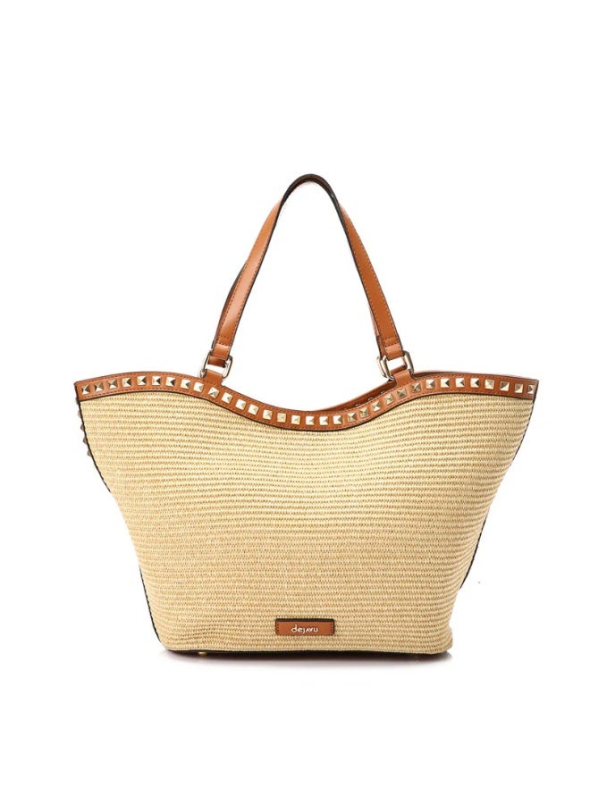 DejaVu Studded Magnetic Closure Sholder Bag - Beige & Camel - Image 1