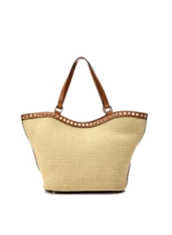 DejaVu Studded Magnetic Closure Sholder Bag - Beige & Camel - Image 3