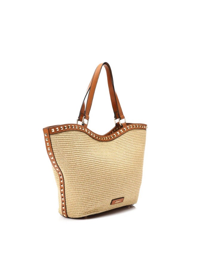 DejaVu Studded Magnetic Closure Sholder Bag - Beige & Camel - Image 2
