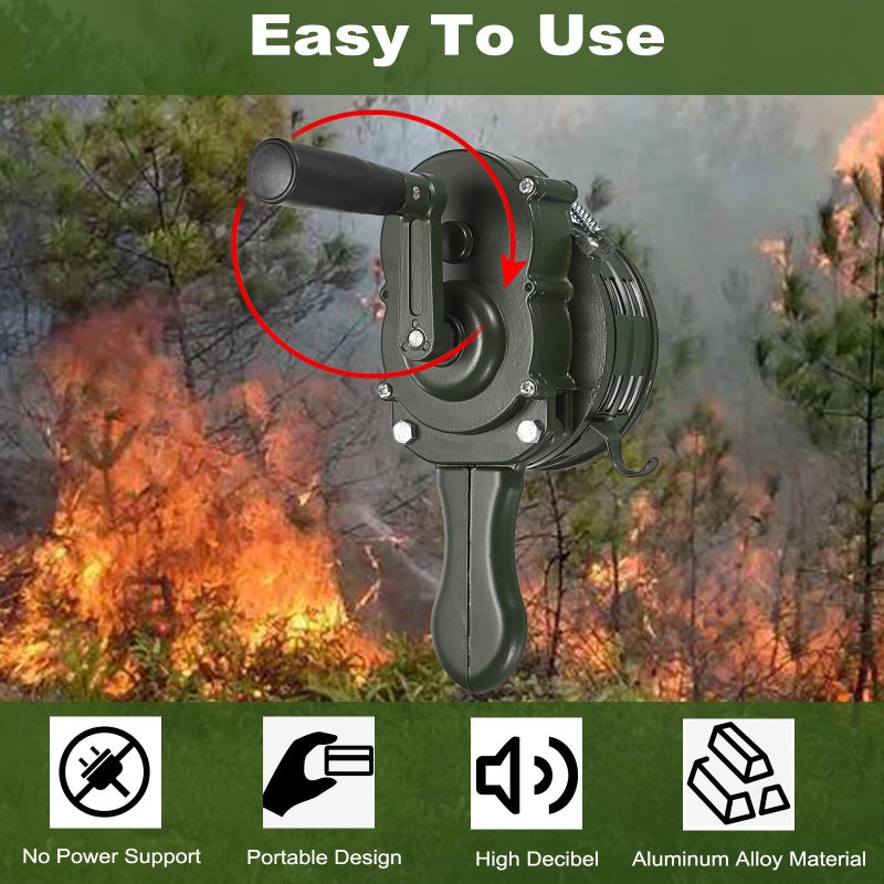 Sumnacon Hand Crank Siren Manual Operated Air Raid Siren with Foldable Handle for Sporting Events,Emergency Sturdy Waterproof Aluminum Alloy Tornado Siren Portable Loud Volume Emergency Siren,Green - Image 2