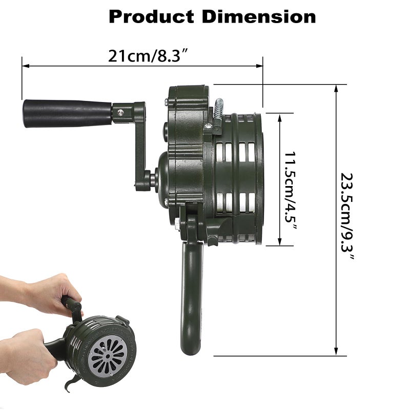 Sumnacon Hand Crank Siren Manual Operated Air Raid Siren with Foldable Handle for Sporting Events,Emergency Sturdy Waterproof Aluminum Alloy Tornado Siren Portable Loud Volume Emergency Siren,Green - Image 3