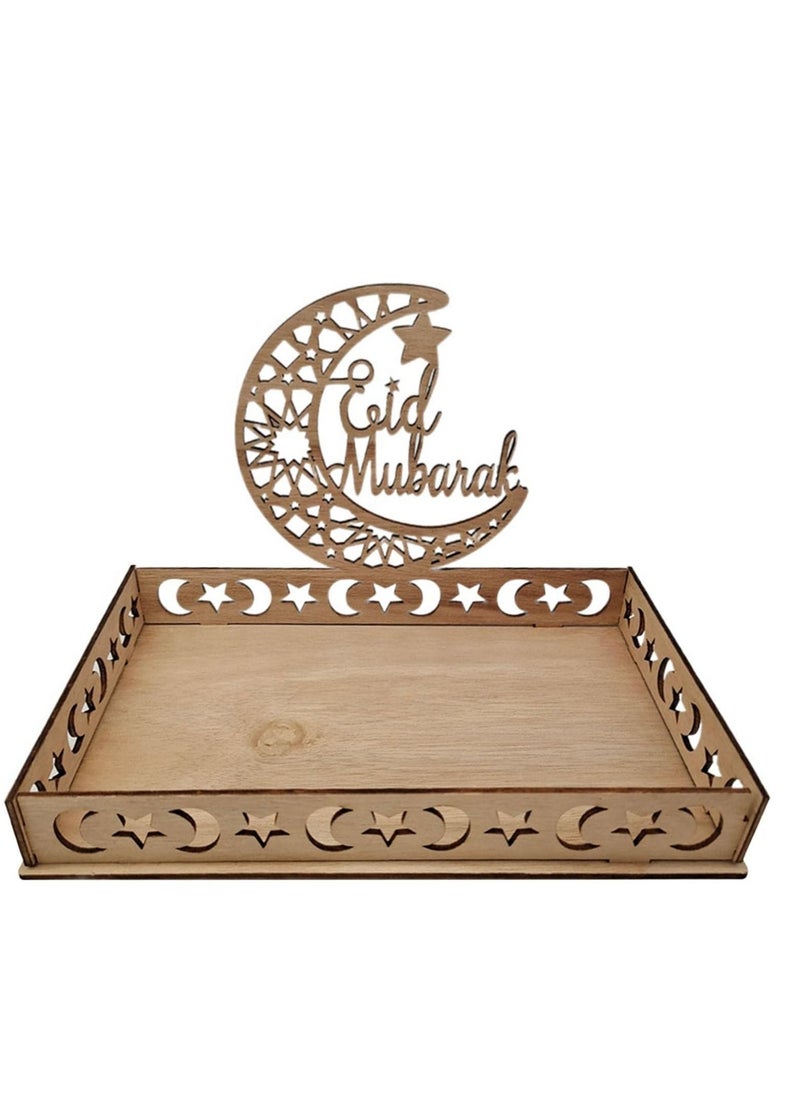 MIXDE Wooden Dessert Tray Square Crescent Food Serving Tray for Dessert Cake Pastry Display Holder Tableware Moon Star Dinner Tray for Festival Party Table Decor  - Image 2