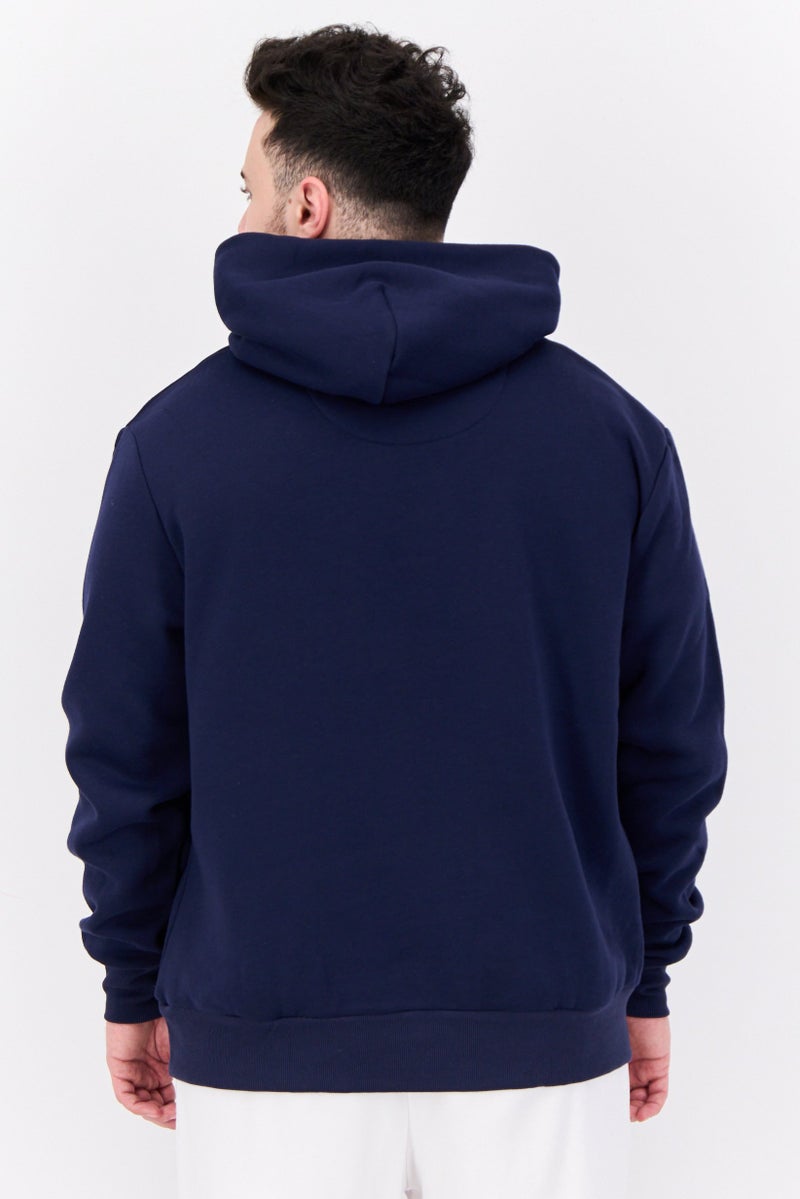 KANGOL سويت شيرت رجالي بقلنسوة وشعار مطرز بأكمام طويلة، أزرق داكن - Image 3