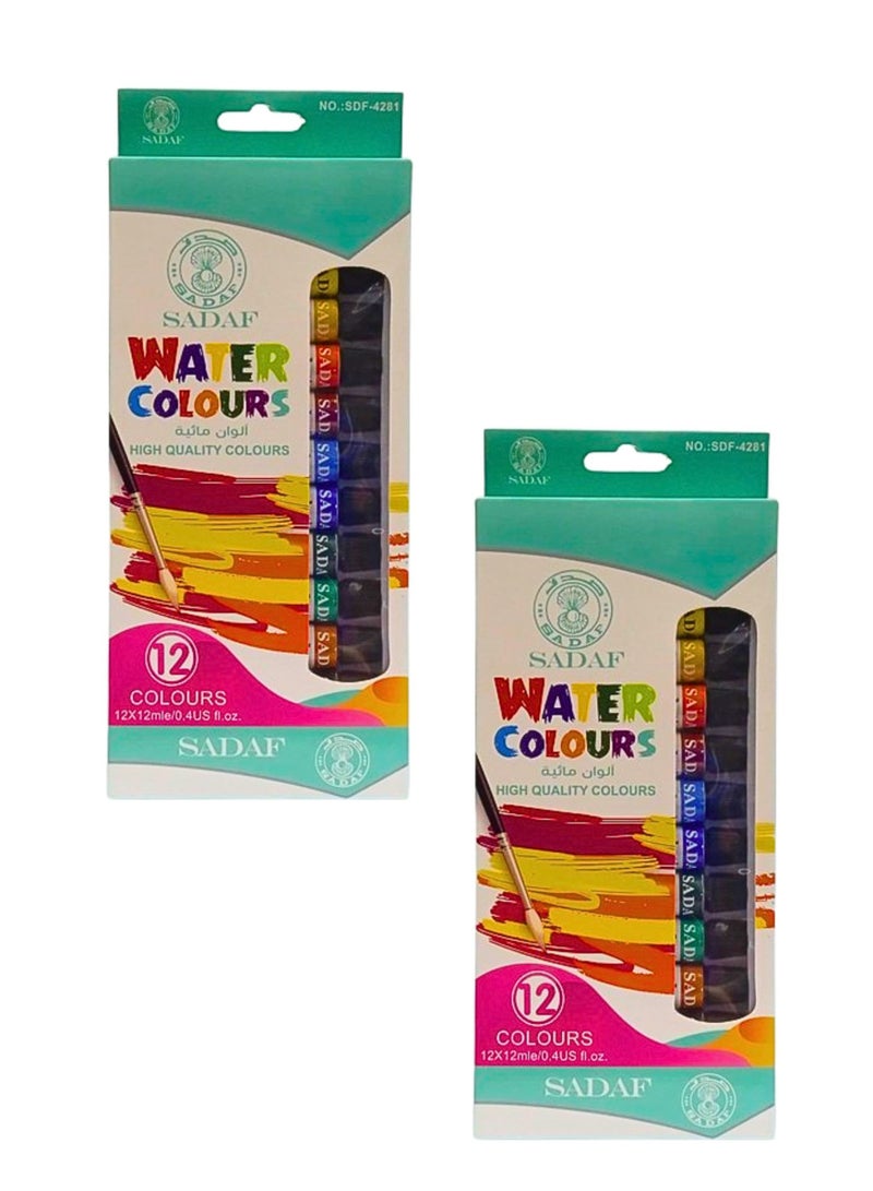 Sadaf Water Colours High Quality Colours 12 Colours x 12ml (Pack of 2) - Image 1