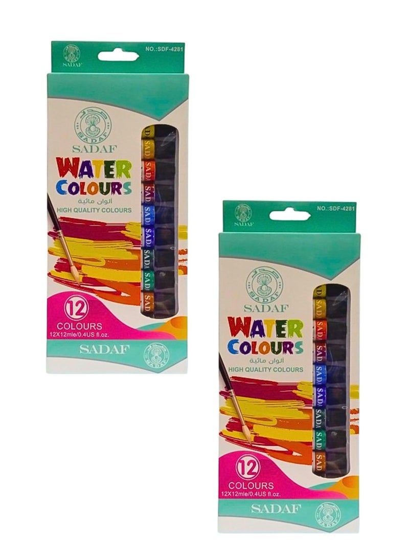 Sadaf Water Colours High Quality Colours 12 Colours x 12ml (Pack of 2) - Image 2