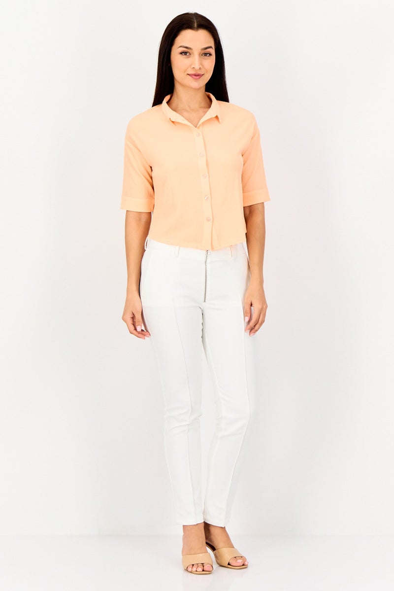 ONLY قميص عادي بأكمام 3/4 وياقة منتشرة من Jdy x Only Women، خوخي - Image 2