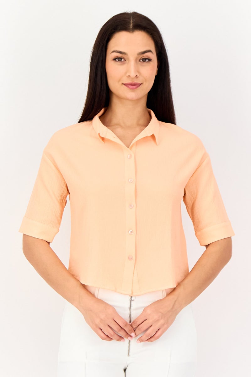 ONLY قميص عادي بأكمام 3/4 وياقة منتشرة من Jdy x Only Women، خوخي - Image 1