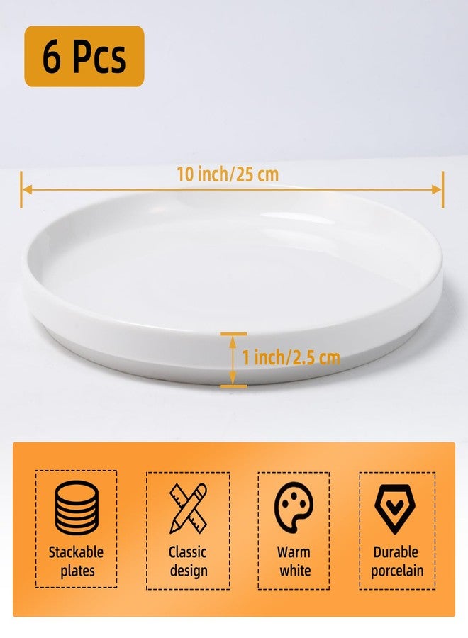 Enjamyo White Dinner Plates Set of 6, 10 Inch Porcelain Dessert Plates, Ceramic Appetizer Plate, White Round Salad Plate, Microwave & Dishwasher Safe, Scratch Resistant - Image 2