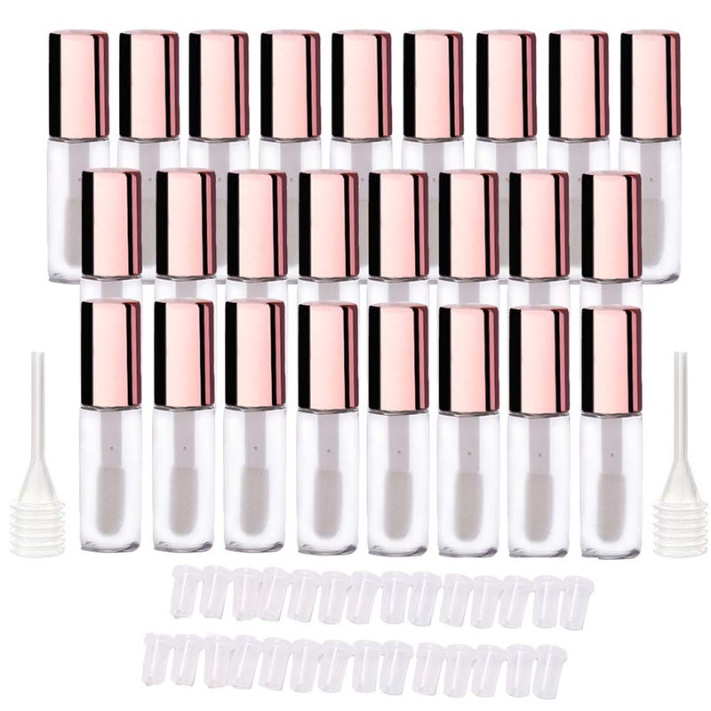 SKYPRO LTKJ 25 Pack 1.2 mL Pretty Empty Lip Gloss Tubes Containers, Clear Mini Refillable Lip Balm Bottles with Rubber Inserts and 3pcs Transfer Pipettes for Lip Samples Travel DIY Makeup (Rose Golden) - Image 1