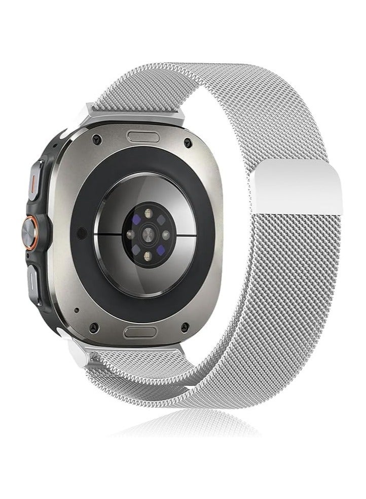 Compatible with Band for Samsung-Galaxy Watch-7 Ultra-47mm - Magnetic Stainless Steel Metal Bands for Galaxy Watch 7 Ultra 47mm 2024 Mesh Loop Replacement Straps, Men Women, Durable (Silver) - Image 1