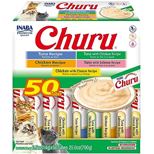 INABA Churu Cat Treats, Grain-Free, Creamy Purée Cat Treat/Topper, Tuna & Chicken Variety - Image 1