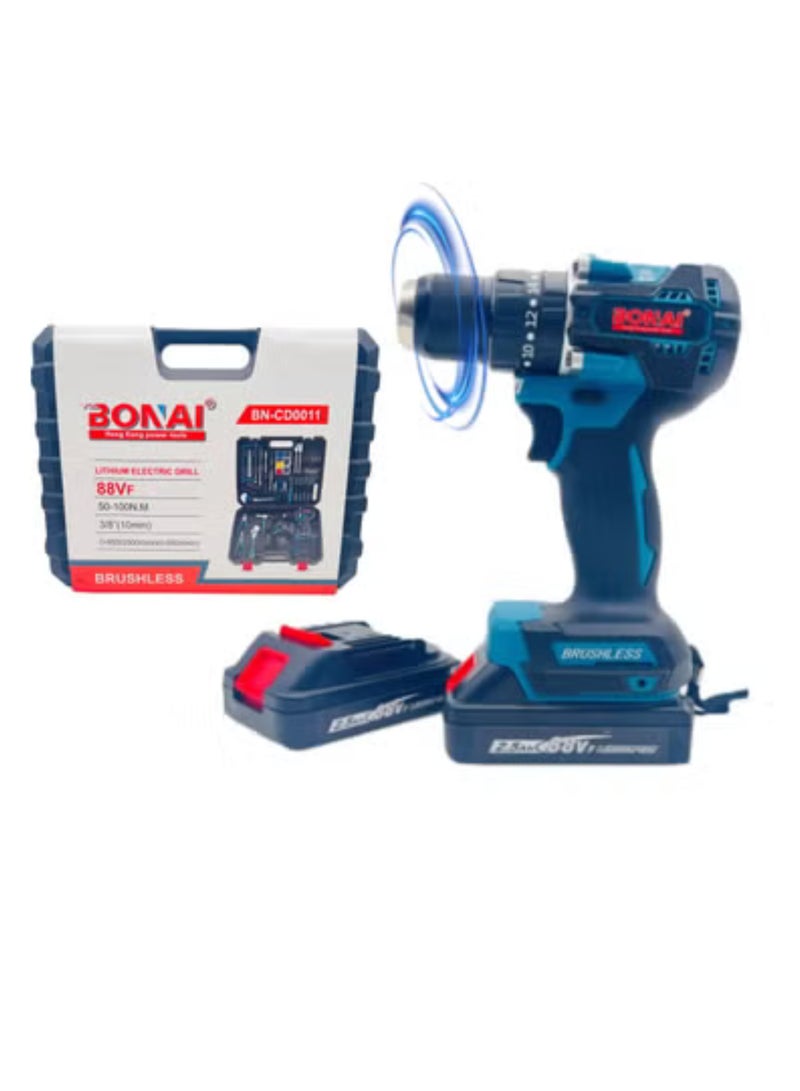 BONAI Every Surface Drill : BONAI's 88Vf Cordless Impact Drill Kit with Brushless Motor, Dual Batteries, Combi Hammer Drill, Metal/Wood/Wall Adaptability, and Precision Screwdriving Abilities  - Image 1