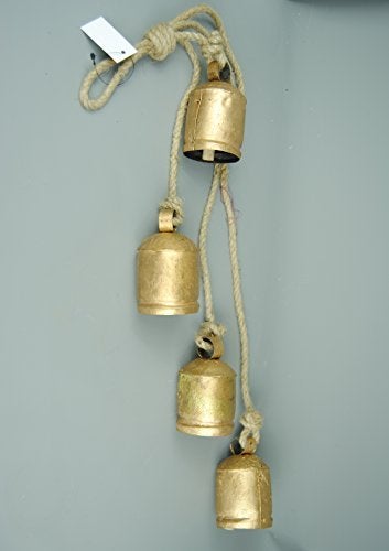 Mango Gifts Mango Gifts Giant Cow Bells Set of 4 Hanging on Rustic Rope - Image 1