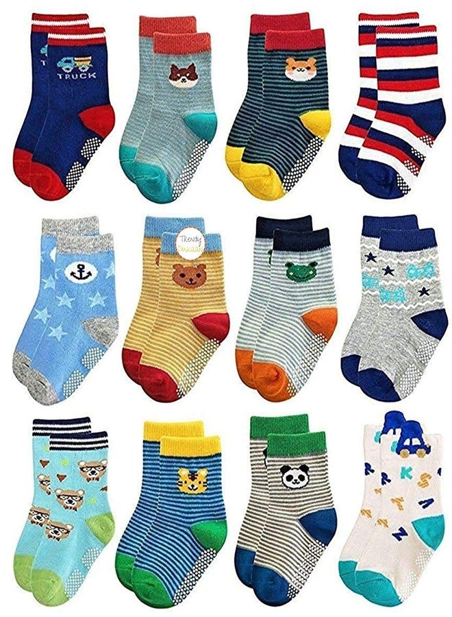 CUTEABLY Kid's/Baby's Cotton Grip Socks, Pack of 4 (4-5 Year), Multicolour - Image 1