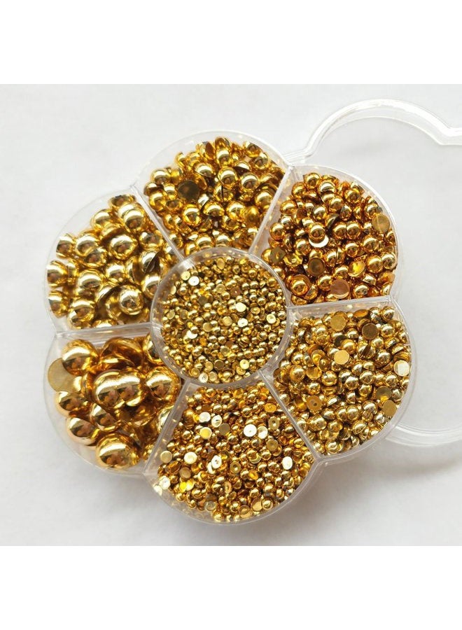 Chenkou Craft 3000PCS 7 Sizes (2.5/3/4/5/6/8/10mm) 1 Box Gold Round Flatback Imitation Half Pearls Bead Loose Beads Gem (Gold Half Ball) - Image 3