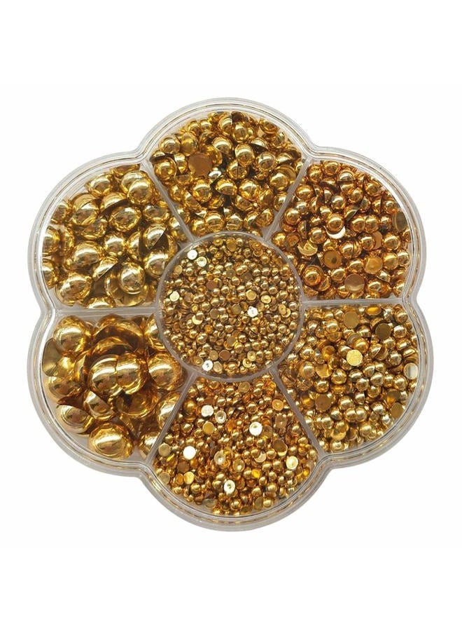 Chenkou Craft 3000PCS 7 Sizes (2.5/3/4/5/6/8/10mm) 1 Box Gold Round Flatback Imitation Half Pearls Bead Loose Beads Gem (Gold Half Ball) - Image 1