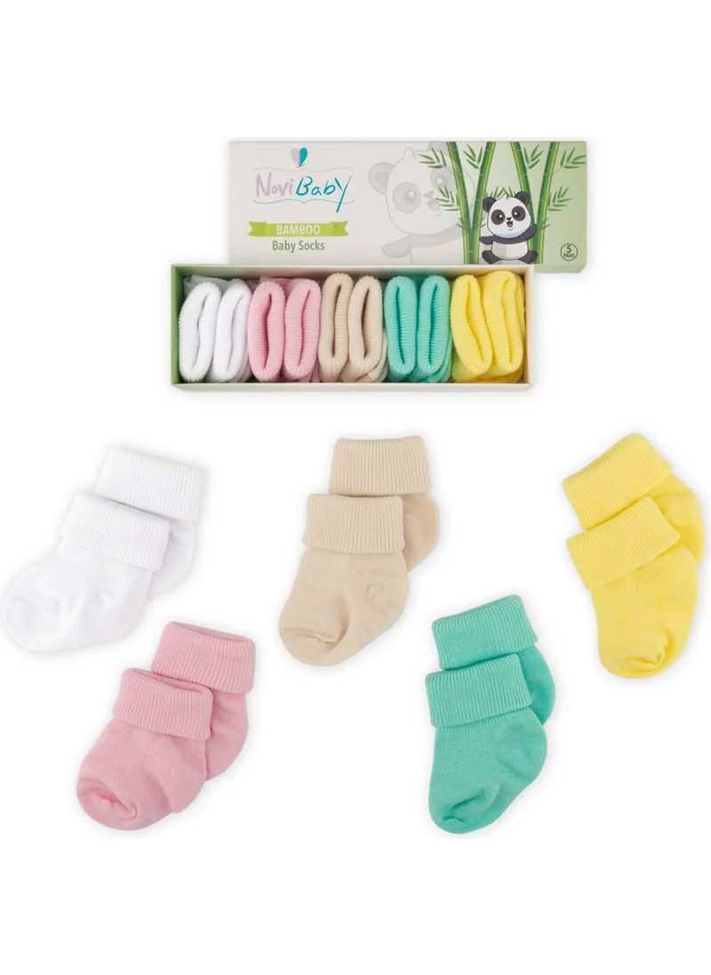 Novibaby 5-Piece Bamboo Newborn Baby Socks I Flower I 0-6 Months