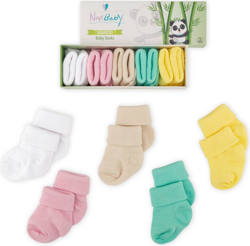 Novibaby 5-Piece Bamboo Newborn Baby Socks I Flower I 0-6 Months  - Image 1