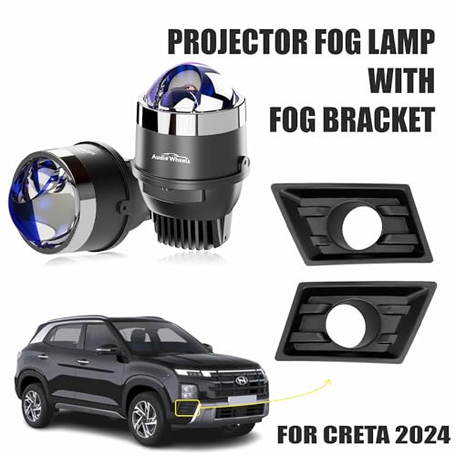 Audio Wheels 3" LED Projector Fog Lamp with Cover 120W, Tri-Color (White/Warm/Yellow) | Single Beam | with Blue Tint Film | 12V/24V Fog Light for Car & Vehicle Modification | For Hyundai Creta 2024 - Image 2