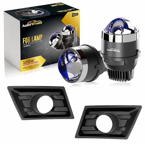 Audio Wheels 3" LED Projector Fog Lamp with Cover 120W, Tri-Color (White/Warm/Yellow) | Single Beam | with Blue Tint Film | 12V/24V Fog Light for Car & Vehicle Modification | For Hyundai Creta 2024 - Image 1